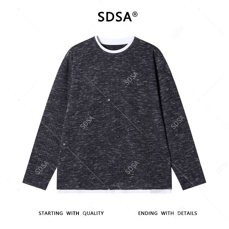 SDSA男士秋冬新款痞帅男装潮流针织撞色圆领假两件长袖T恤时尚
