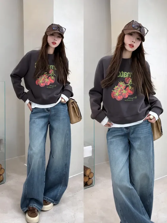 月月 2025冬季新款小众设计圆领卡通小番茄印花卫衣 2511C8508