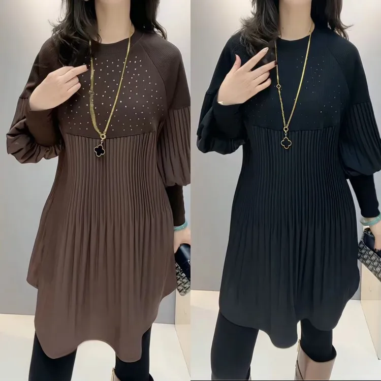 中长裙百搭风常规长袖套头连衣裙冬季A字裙