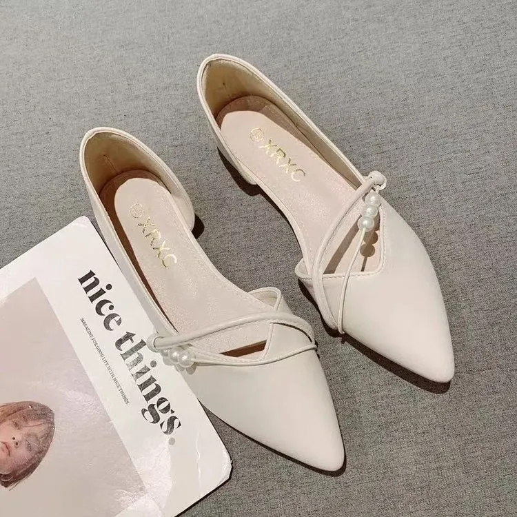 法式侧空单鞋女春季新款尖头平底晚晚风仙女温柔单跟拖鞋女鞋外穿