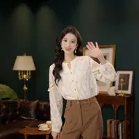 琦琦【油画栀子】复古港风刺绣长袖宽松上衣YE0708303