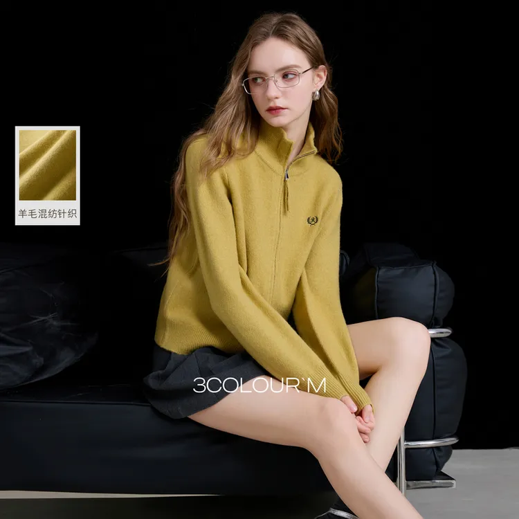 3055大叔专属针织衫三彩2025冬季新款绣花立领针织衫宽松长袖dbq