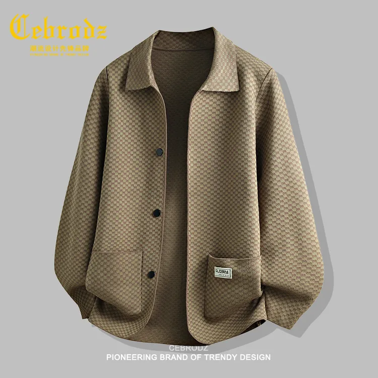 法国Cebrodz格子翻领开衫针织衫男款毛衣外套2025秋季毛衫上衣男