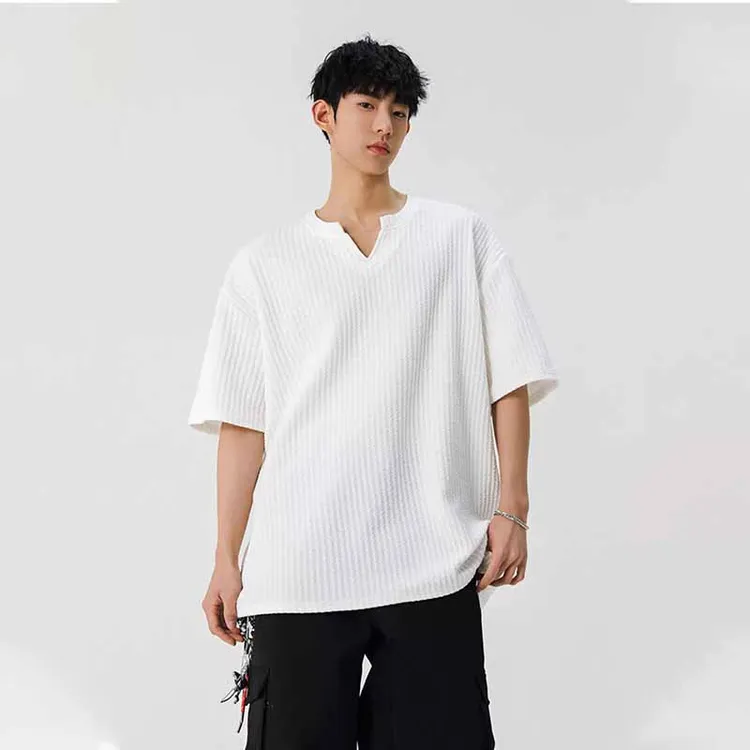 V领纯色百搭短袖t恤男夏季新款男生潮流高级感宽松休闲打底衫上衣