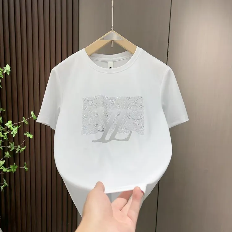 夏季简约百搭轻奢圆领男士时尚休闲潮流t恤黑白烫钻88002