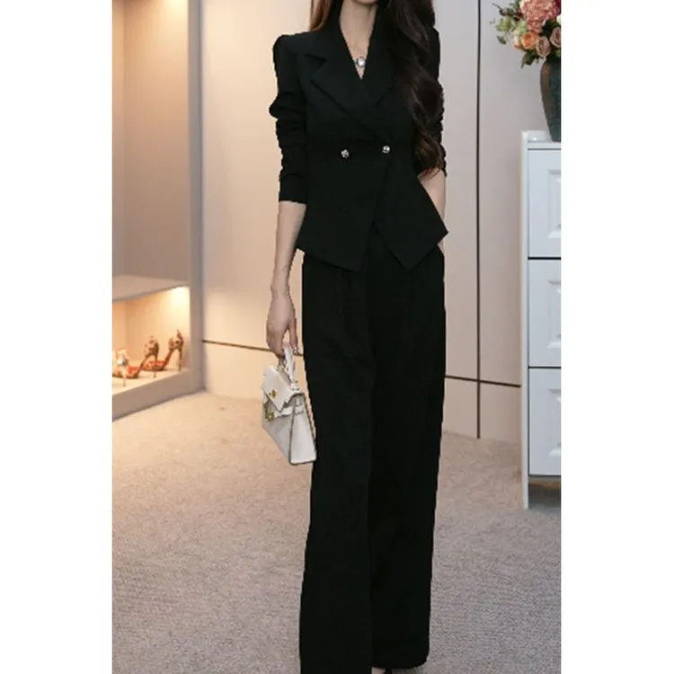 新款春季套装女修身气质职业通勤休闲裤两件套