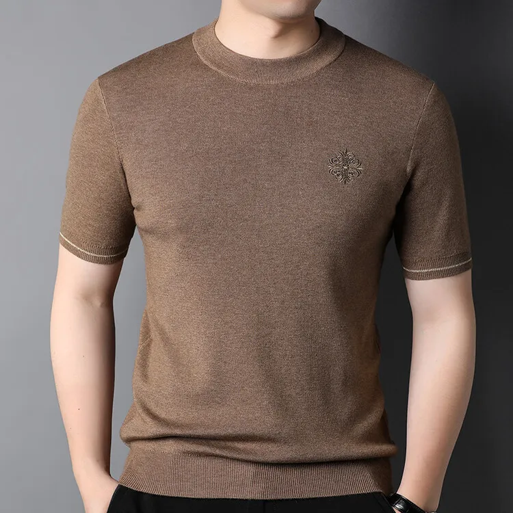 欧洲轻奢LUNBBLRRY冬季高档男士羊绒衫短袖时尚保暖针织打底衫