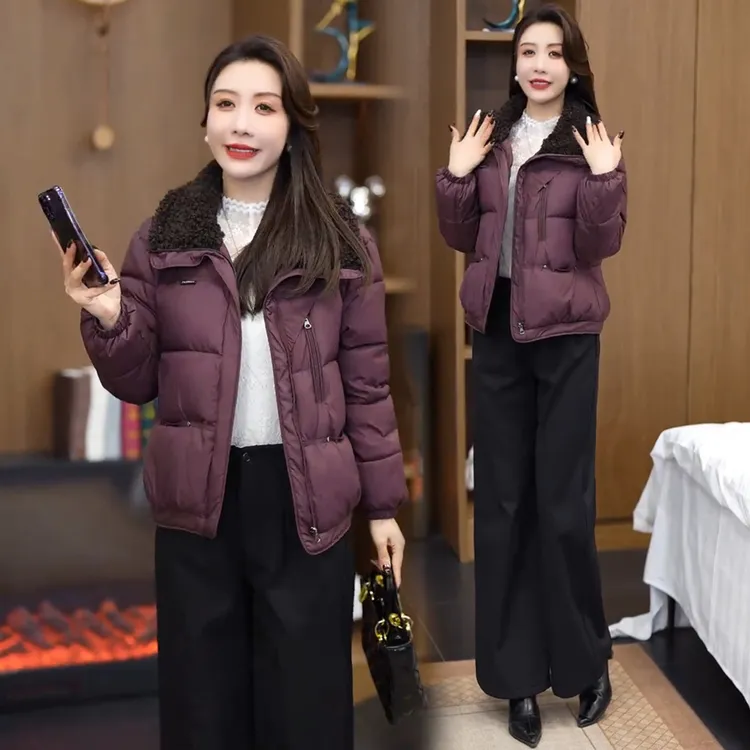 时尚拼接棉服女2025冬季新款洋气加厚保暖短款棉袄外套