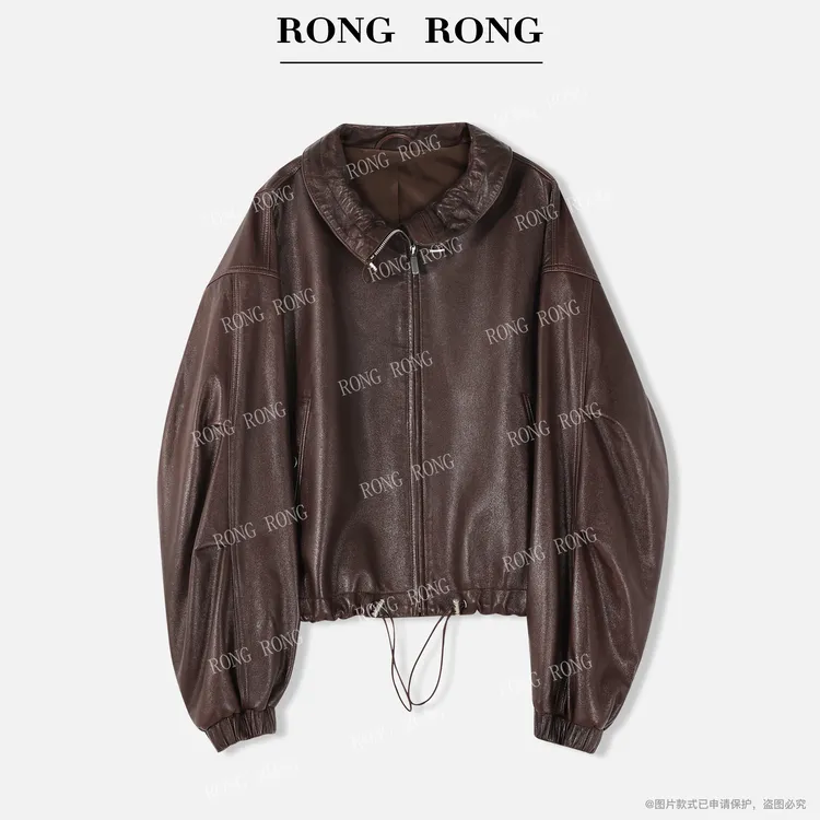 溶溶【日暮影】RONGRONG 100绵羊皮赫本油蜡中古风皮衣MYOL82890-1