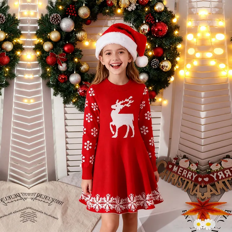 女童连衣裙秋冬装2025新款儿童公主裙休闲女宝宝秋冬毛衣裙子