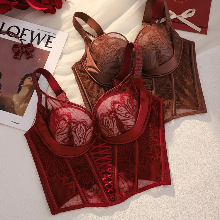 美容院高定调整型内衣女薄款大胸显小收副乳防下垂性感蕾丝文胸罩