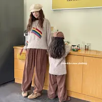 【亲子款】女童套装慵懒风彩虹条纹圆领毛衣Ki-1022