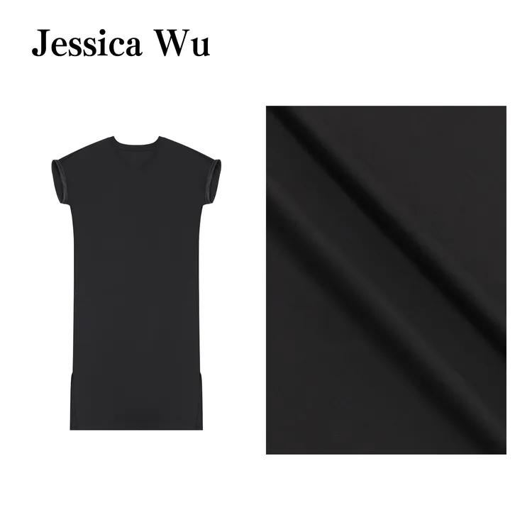 JESSICA WU随性松弛~进口针织棉柔软透气bc珠链V领侧开衩连衣裙
