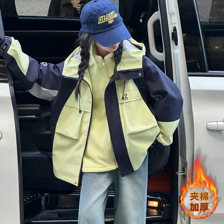 女童三合一冲锋衣儿童夹棉外套女孩2025新款爆款中大童冬装可拆卸
