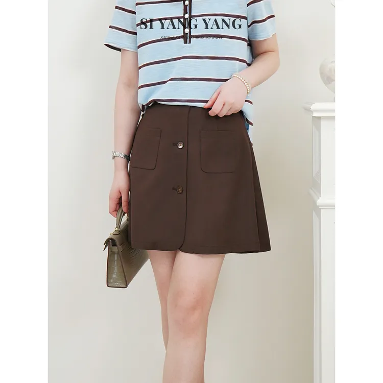 SIYANG粘麻混纺透气轻薄透气通勤百搭后腰松紧短裤KZ505A042SYY