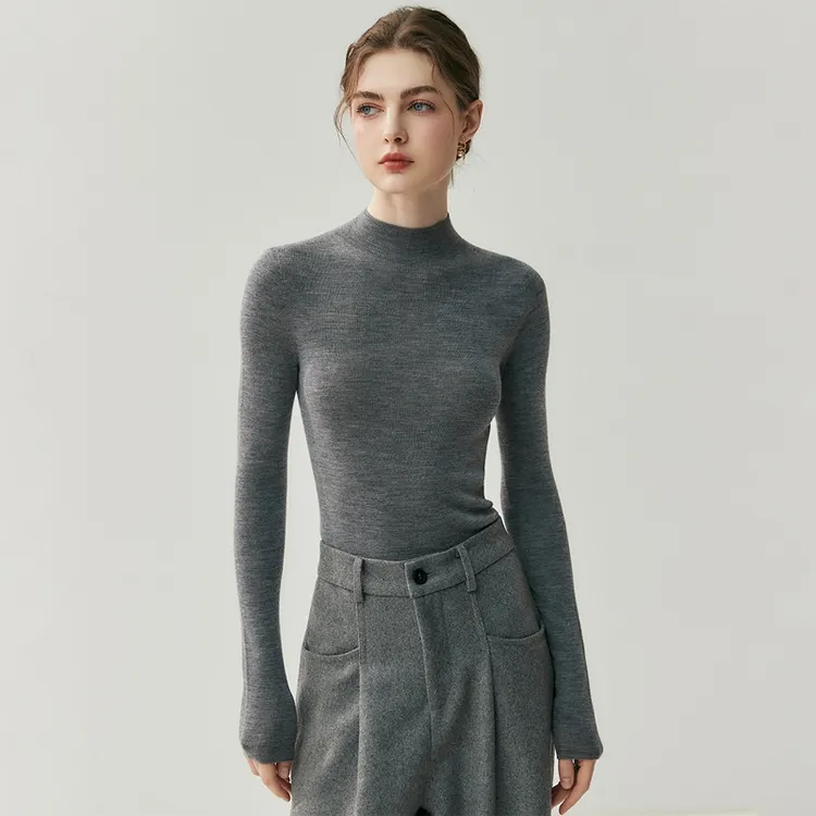 可机洗~德国扬子纱18针精纺100%纯羊毛衫女半高领打底衫针织毛衣