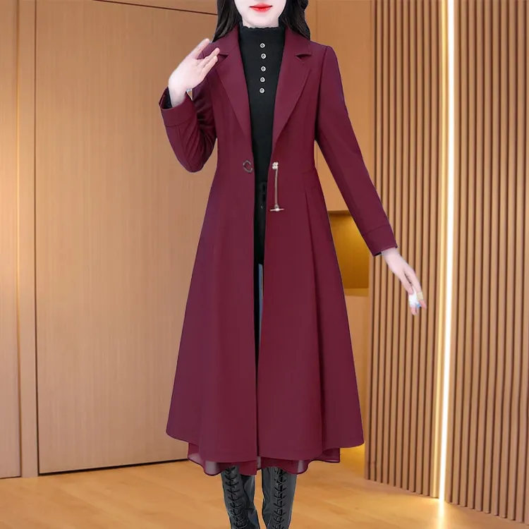 拉夏贝尔杭州意法风衣外套女开春2025年新款今年流行喜婆婆红大衣