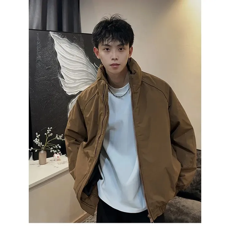 深灰色美式立领棉服男款冬季加厚短款三防水飞行夹克外套正肩棉衣