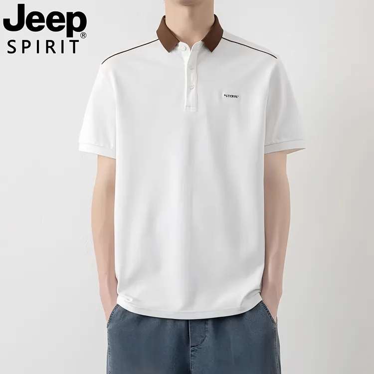 JEEP吉普拼色凉感休闲polo衫短袖男夏季薄款翻领冰丝T恤简约半袖