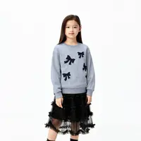 littlemoco童装25秋装新款女童宽松卫衣长袖上衣蝴蝶结刺绣
