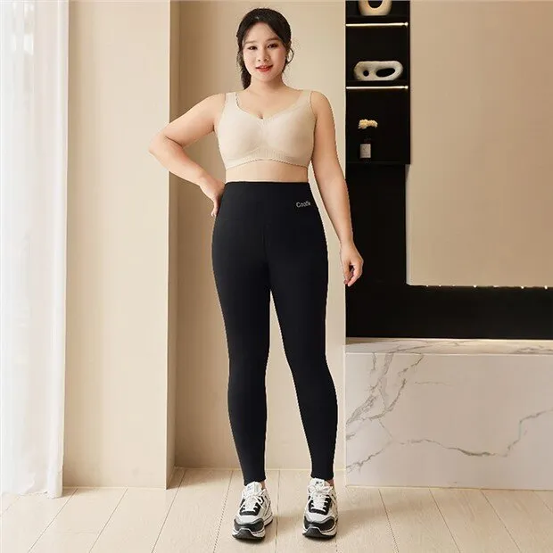 大码高腰鲨鱼裤不卷边加绒单层厚绒不起球骑行裤健美裤300斤