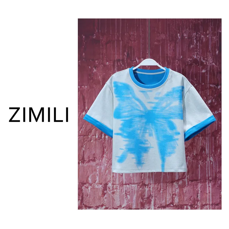 【亮哥女装】2025欧版小众设计师象牙白蝴蝶水印高克重短袖6307-C8