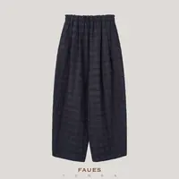 FAUES 观己澄澈盐缩格纹皱棉麻厚织肌理温柔复古气质松紧腰休闲裤