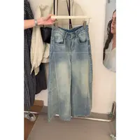 【mooi】'C位牛仔'秋季新款韩版ins风小众设计感直筒阔腿牛仔裤