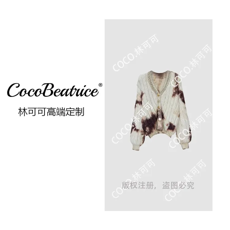 【COCO林可可】秋冬款时尚不规则拼接重工百搭针织毛衣外套24092519