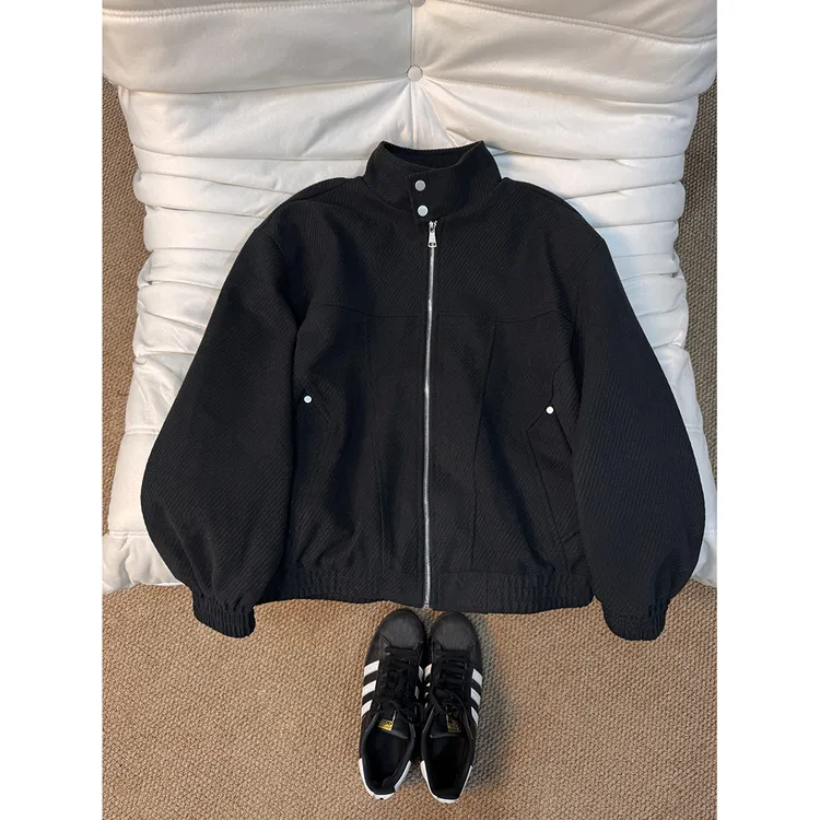 美式复古条纹夹克外套男春秋cleanfit宽松立领外套高级感潮牌外套