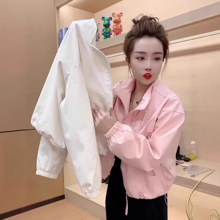 双拉链冲锋衣外套女短款2025春季新款韩版小个子爆款宽松休闲上衣
