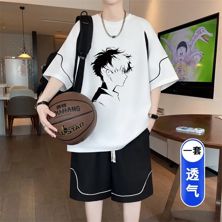 两件装青少年短袖套装男ins学生t恤套装休闲运动半袖帅气一套衣服
