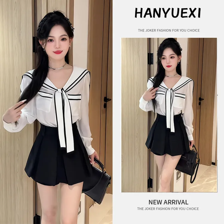 夏季一整套女装2025新款韩版休闲减龄时尚气质长袖上衣短裙两件套