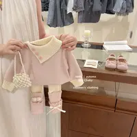 【咸柠七】小甜妹！女童秋冬毛衣针织衫宝宝翻领上衣打底裤两件套