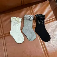 【三双装】1005卡通烫钻猫猫捏褶花边儿童中筒袜