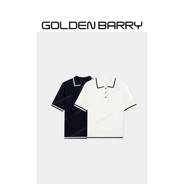 GOLDENBARRY「晨光信笺」撞色设计POLO领短袖针织衫246470