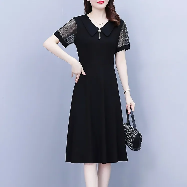 气质洋气黑色连衣裙女2025年新款夏季小个子中年妈妈女士时尚裙子