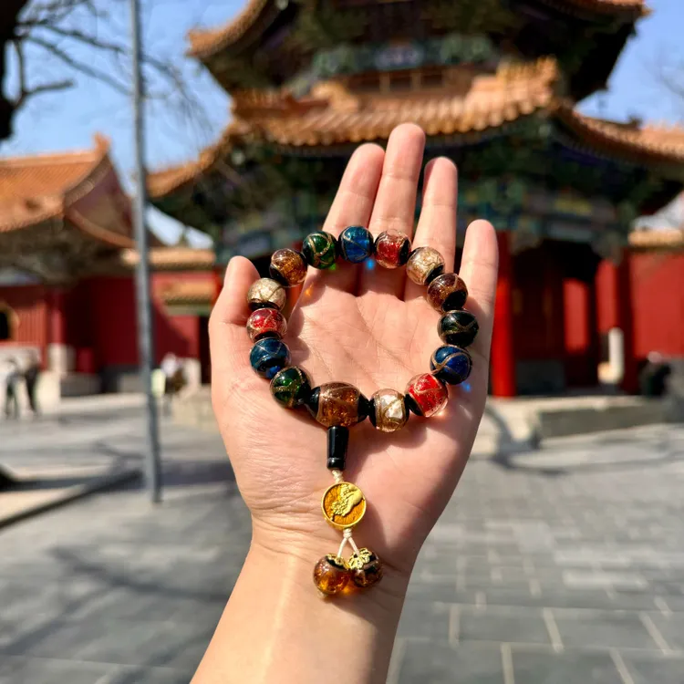 北京雍明星同款香灰琉璃五彩香灰一家三口十全十美马年红绳吉祥物