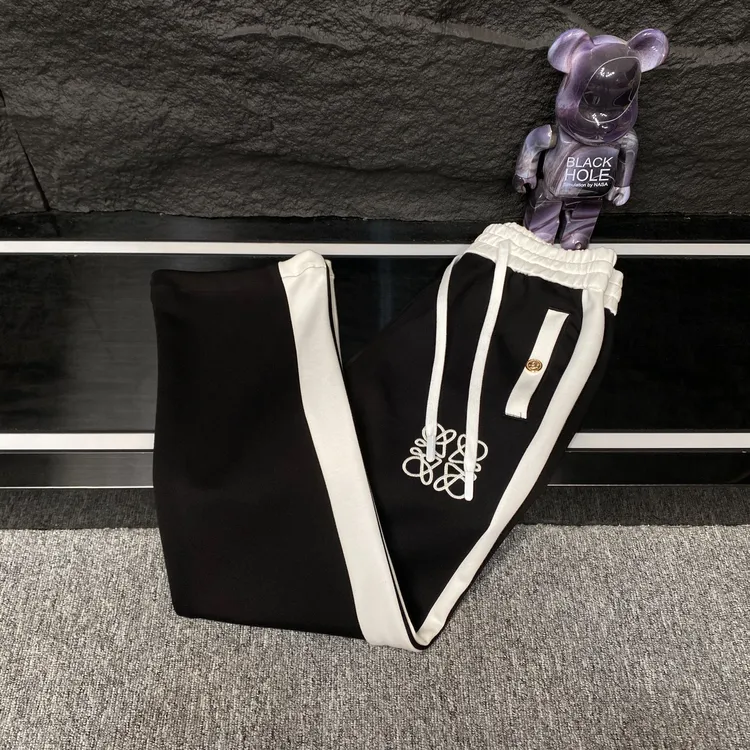 潮牌高奢时尚拼接秋季中弹力休闲直筒宽松潮流百搭情侣刺绣长裤