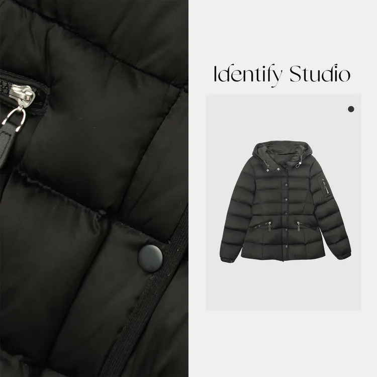 IDENTIFY冬季时尚单排防风襟暗扣收腰设计连帽羽绒服25AWG112901