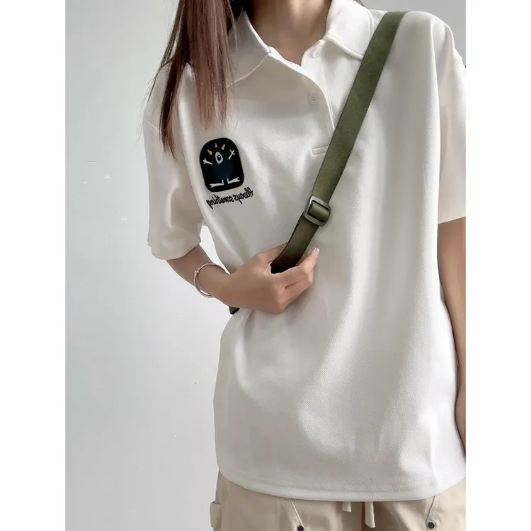 vintage美式polo衫短袖男夏季高级感衬衫领t恤学院风休闲半袖上衣
