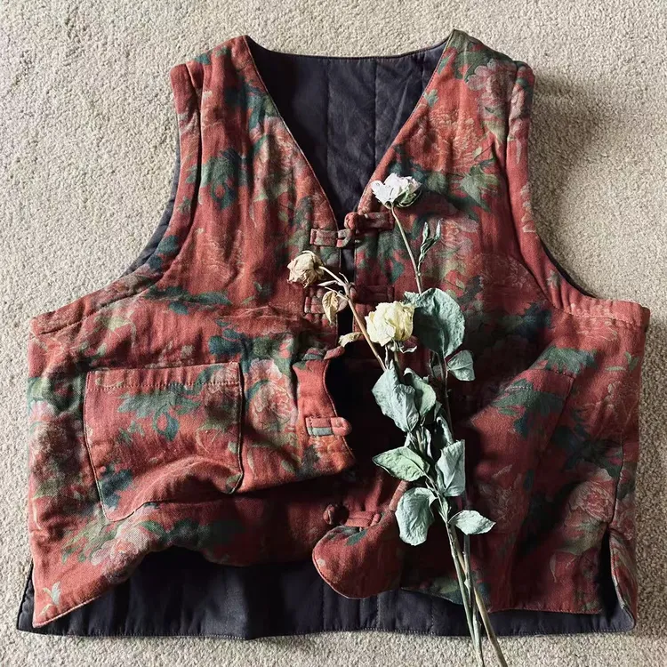 定制定然植物染色数码印花棉马甲衣长58胸围约118