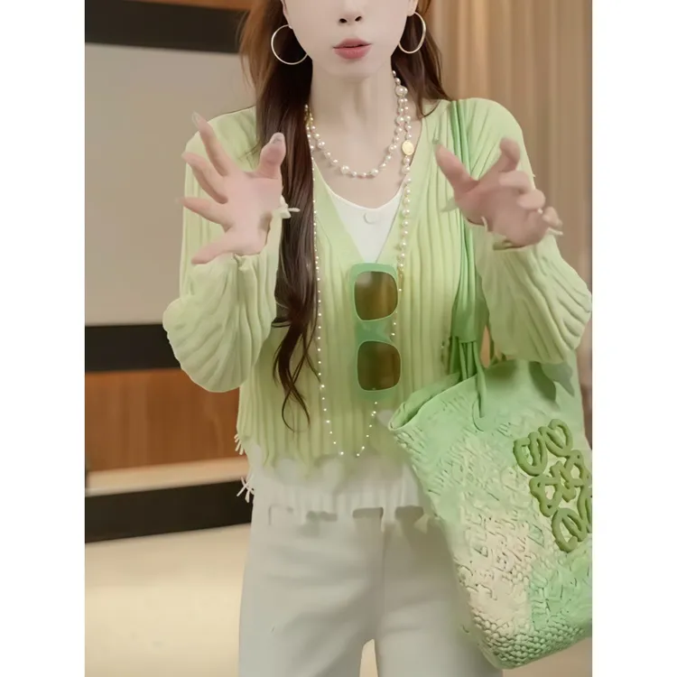 设计感镂空破洞流苏假两件针织衫女春秋新款气质显瘦减龄时尚上衣