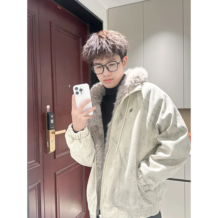 冬季座山雕夹克连帽一整件加绒加厚保暖外套高级感上衣帅气