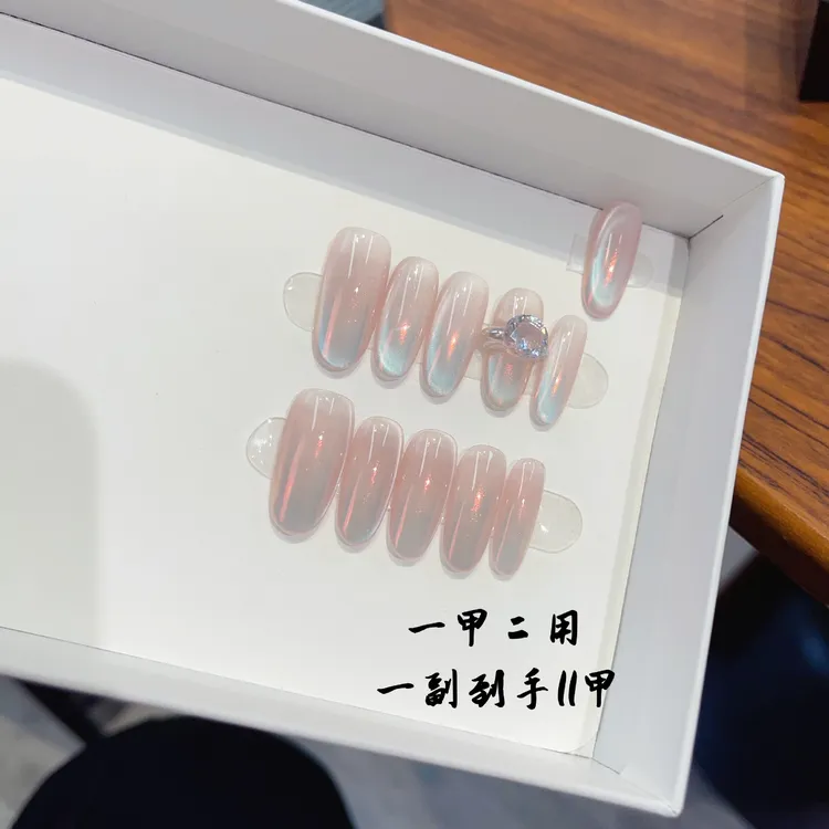 一克拉 猫眼锆石钻手工美甲指甲贴片 纯手工穿戴甲手工指甲成品