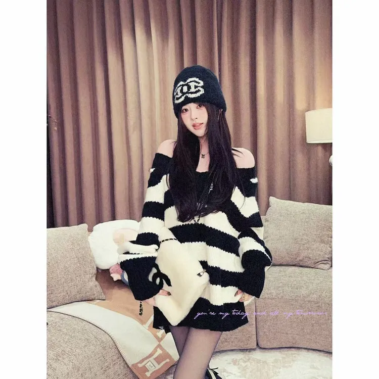 浩哥严选●条纹毛衣预HGQ5MY4966A慵懒风秋冬套头百搭时尚设计款