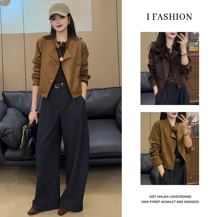 2025年秋季小个子复古百搭长袖短外套女新款减龄修身夹克开衫上衣