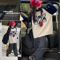 女童秋装新款小兔图案毛衣条纹休闲裤套装中大童洋气舒适柔软穿搭