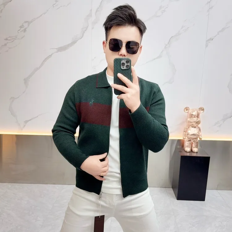 2025秋冬轻奢撞色拉链毛衣男高级感洋气针织衫薄款开衫时髦外套潮