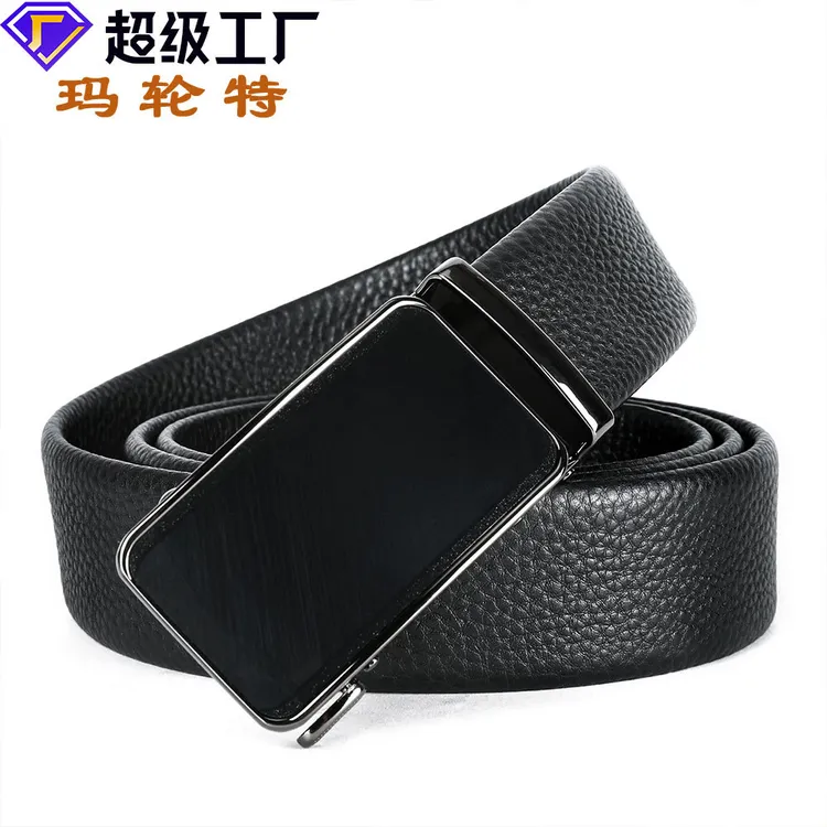 玛轮特头层牛皮自动扣皮带男士自然摔牛皮真皮腰带男士商务皮带潮
